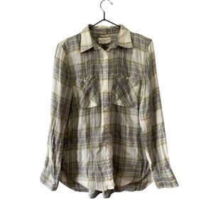 Denim and Supply Ralph Lauren Women's Button Down Plaid Shirt Sz M Linen Blend